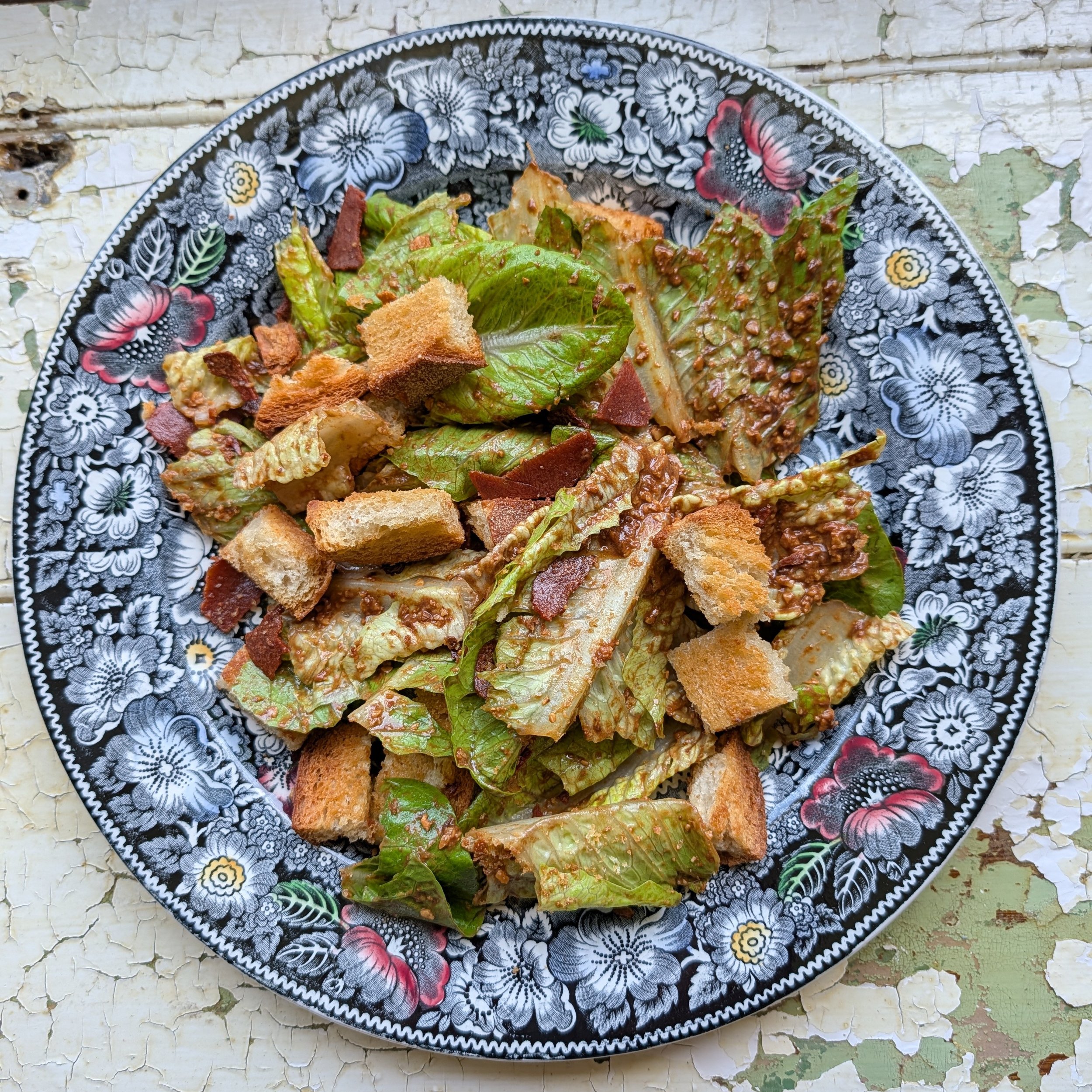 Black Garlic Miso Vegan Caesar with Sourdough Croutons