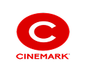Logotipo da Cinemark com letra C branca dentro de um círculo vermelho, e a palavra 'CINEMARK' em letras vermelhas abaixo.
