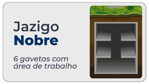 Imagem de uma cova de jazigo nobre com seis gavetas e área de trabalho ao lado, com grama no topo.