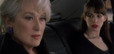 Andy looking at Miranda with shock in The Devil Wears Prada