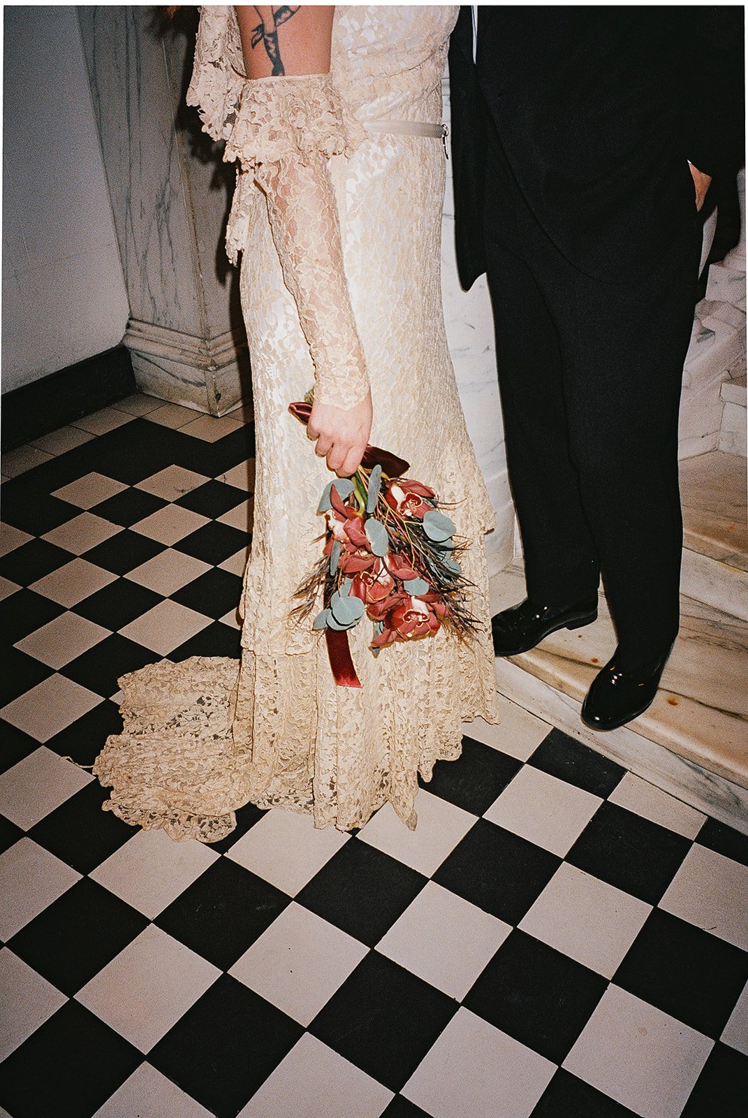 Queer elopement downtown at Chicago’s city hall. Documentary and candid photos on flash film. Weddings by Grace is a Chicago lesbian queer luxury wedding photographer specializing in portraits, candid, editorial, documentary, + artistic images with a