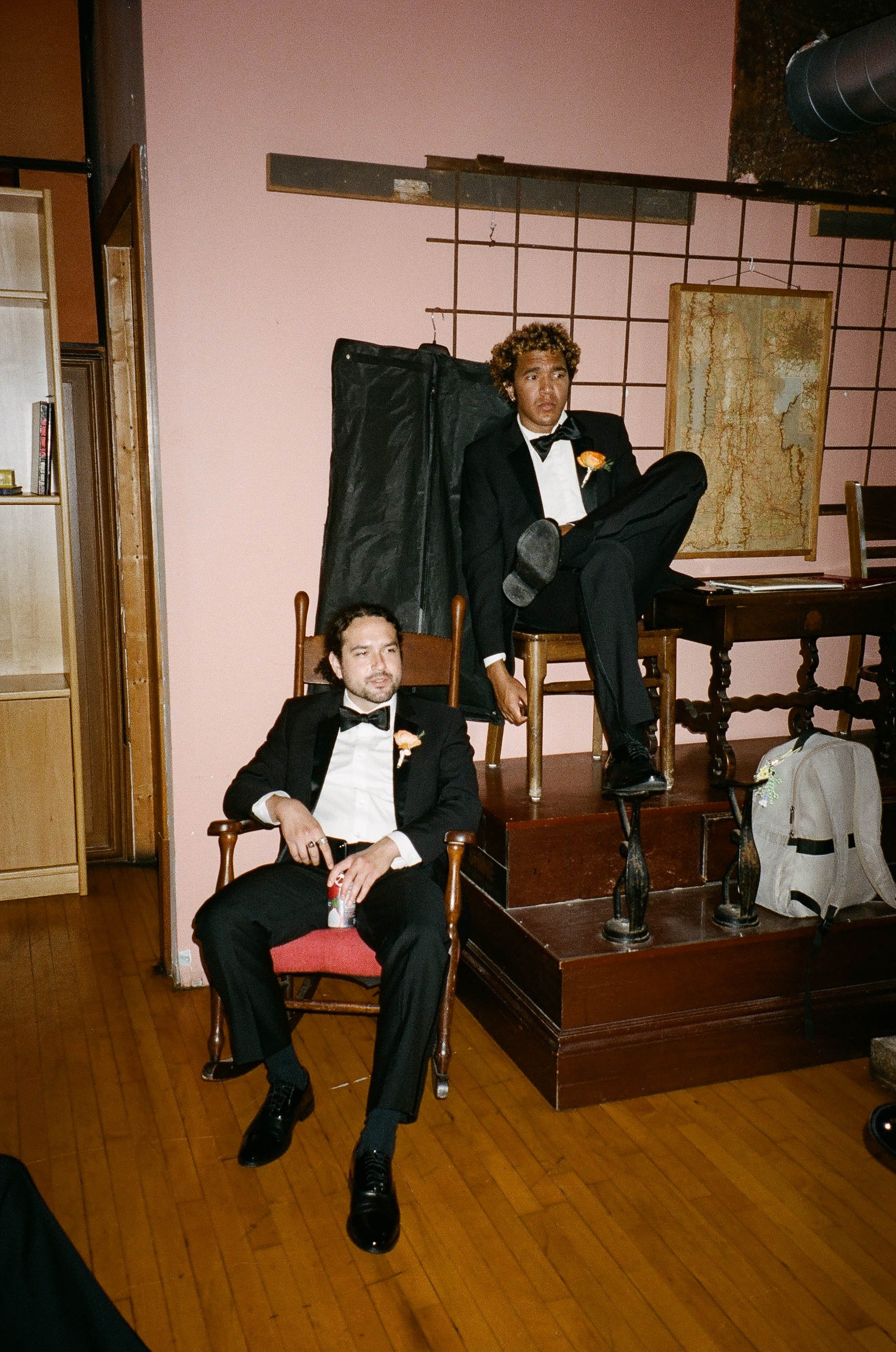 Bride and groom get married in Chicago at Salvage One, with creative, lively wedding focused on community, family, laughter. Documentary and candid photos on analog nostalgic film. Weddings by Grace is a Chicago lesbian queer luxury wedding photograp