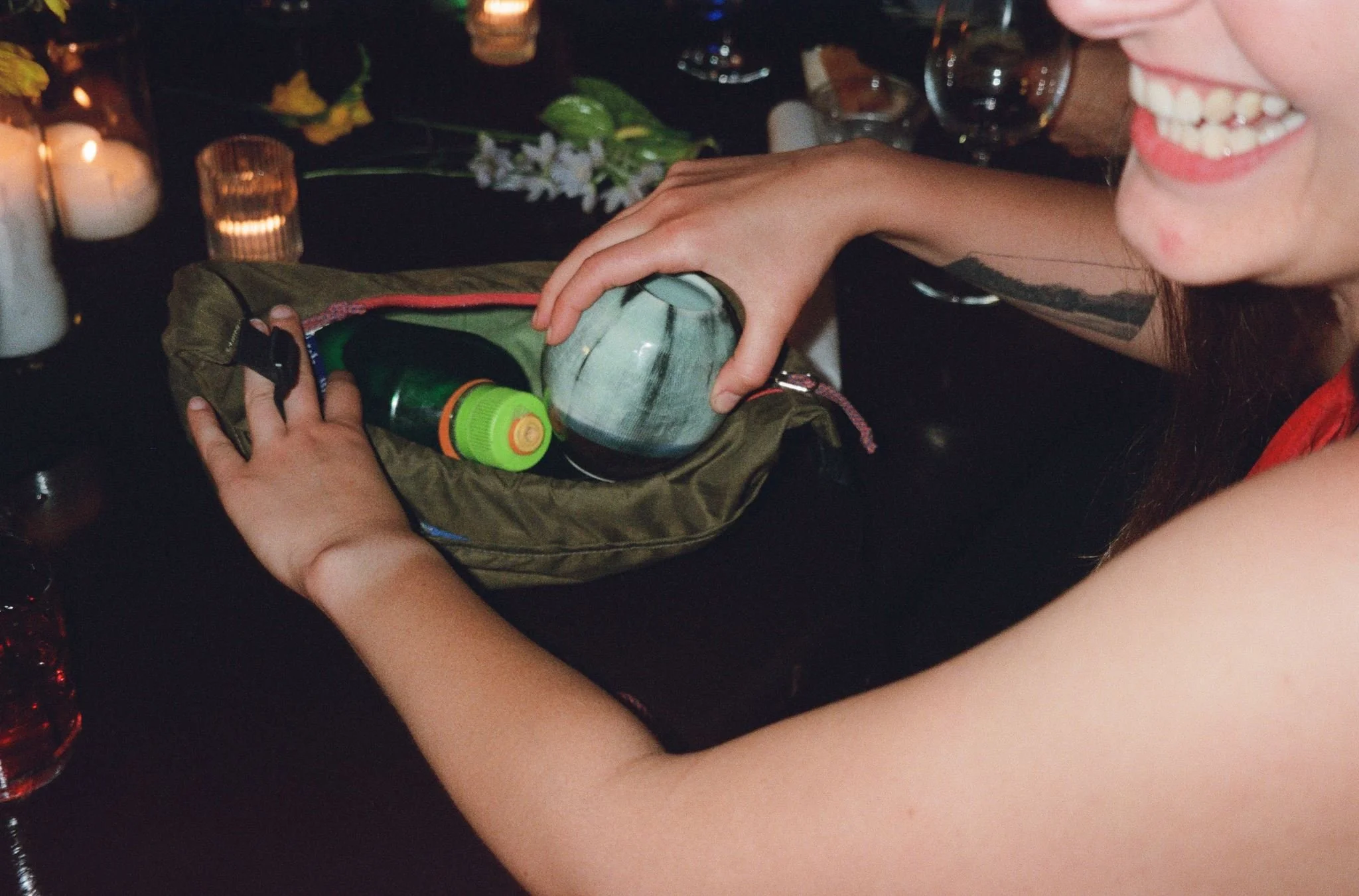 Bride and groom get married in Chicago at Salvage One, with creative, lively wedding focused on community, family, laughter. Documentary and candid photos on analog nostalgic film. Weddings by Grace is a Chicago lesbian queer luxury wedding photograp