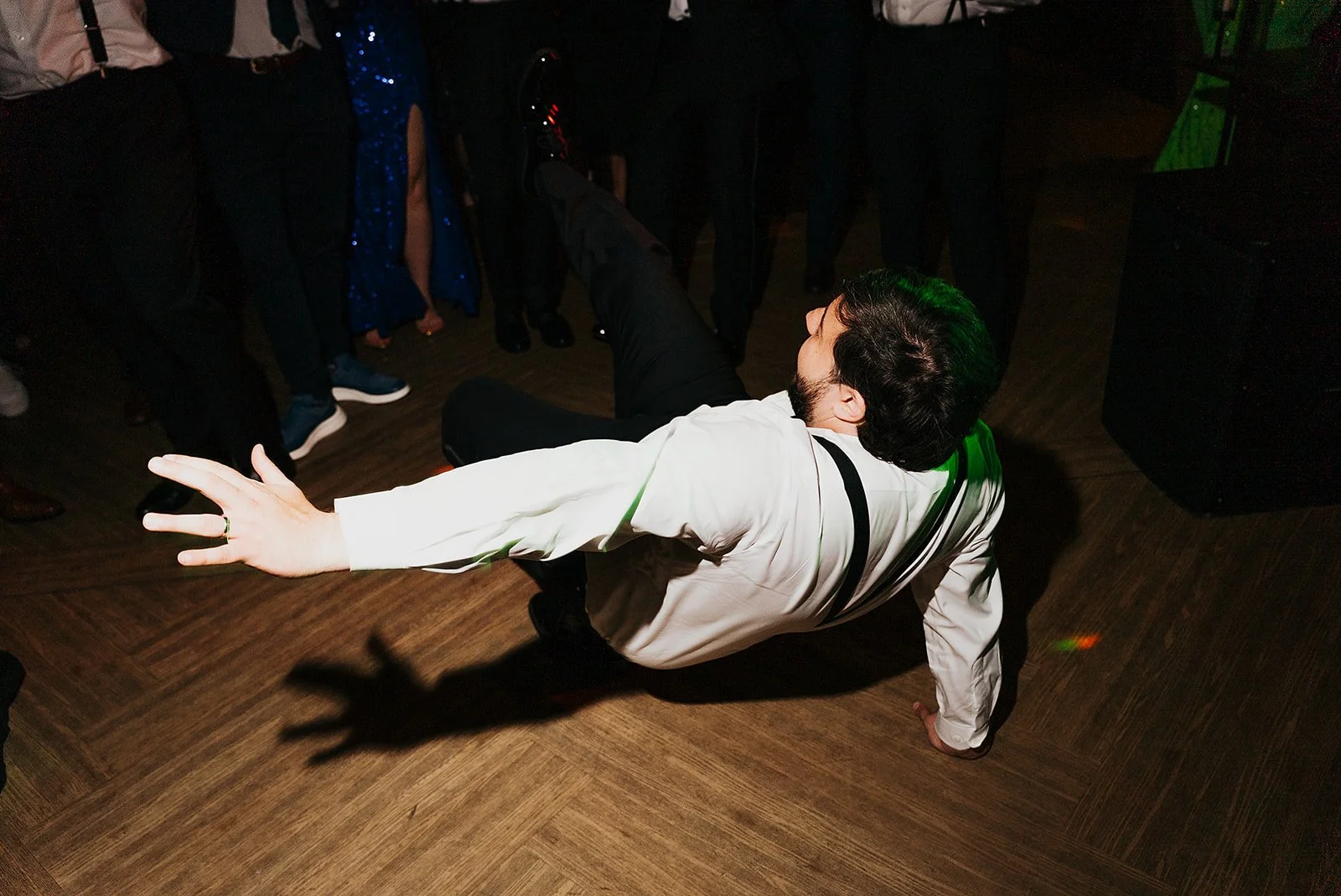 Two grooms get married downtown on Halloween night at chicago winery. Queer, gay, black tie, high-end party and drag show. Documentary and candid photos on flash film. Weddings by Grace is a Chicago lesbian queer luxury wedding photographer specializ