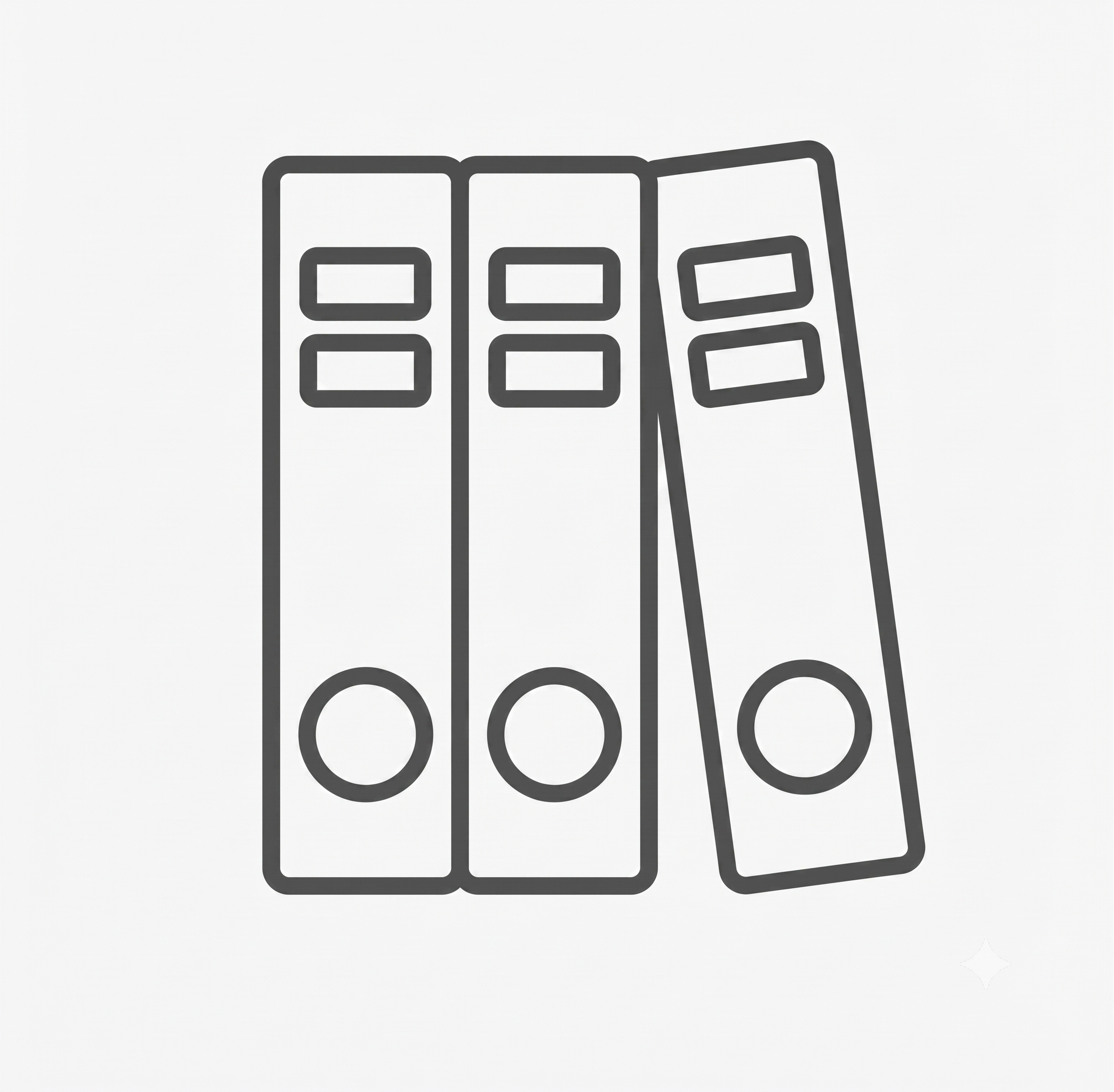 Outline of three rectangular objects, two stacked vertically and one tilted, on a plain gray background.