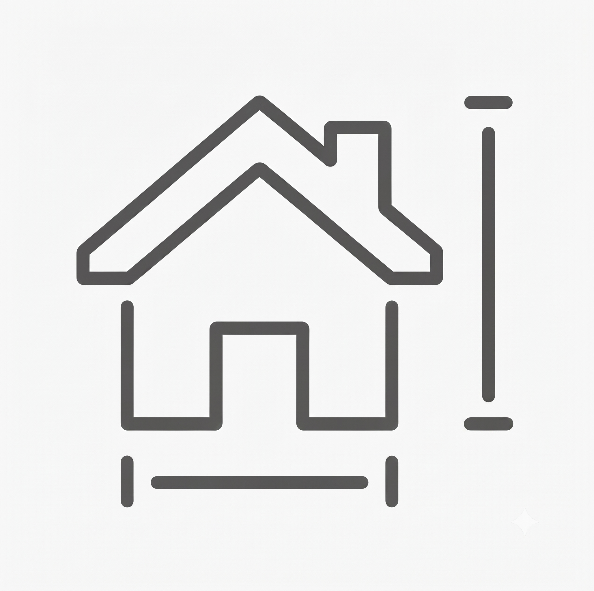 Simple line drawing of a house with a roof, a door, and windows, with a pipe or chimney on the roof.
