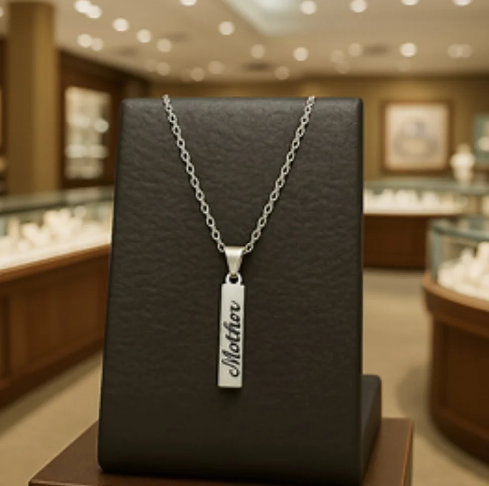 Silver Bar Pendant with One Word Engraved