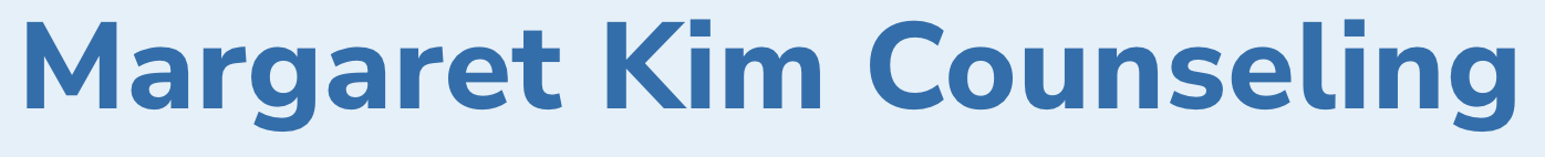 Text reading "Margaret Kim Counseling" in blue on a light blue background.