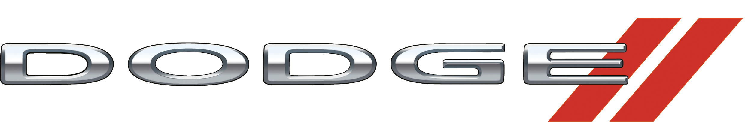 Dodge logo with stylized silver lettering and red stripes.