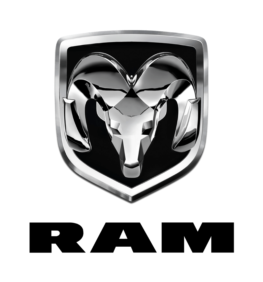 A silver RAM logo featuring a stylized ram's head on a black background, with the word "RAM" in bold black letters underneath.