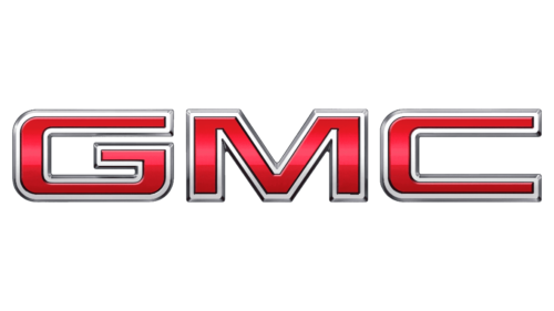 GMC logo in red and silver on a black background.