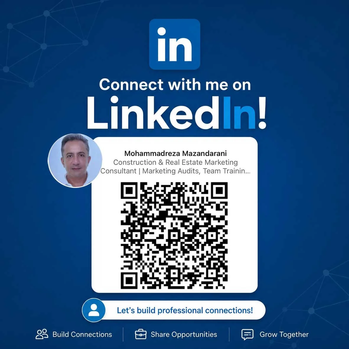 Connect with Dr. Max on LinkedIn. Professional networking graphic with QR code and MAX BMC branding.