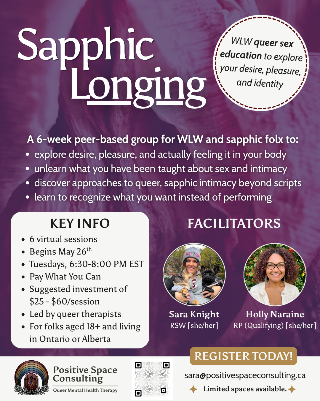Poster for Sapphic Longing which includes all key info
