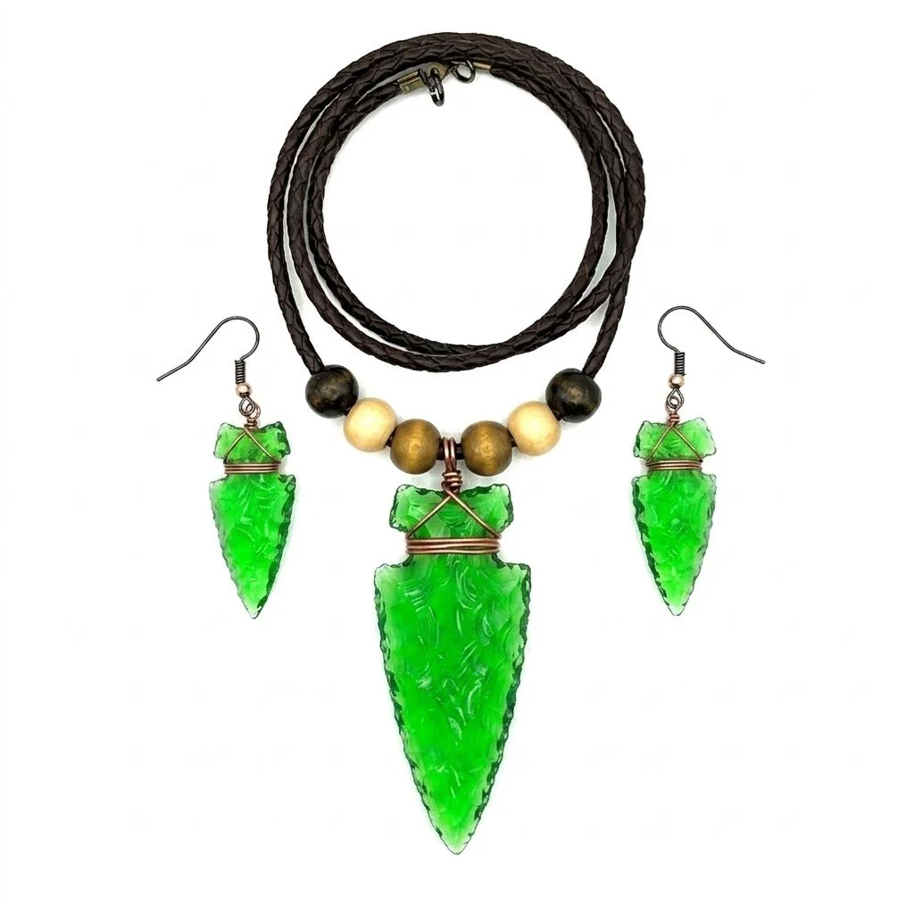 Glass Arrowhead Necklace & Earrings