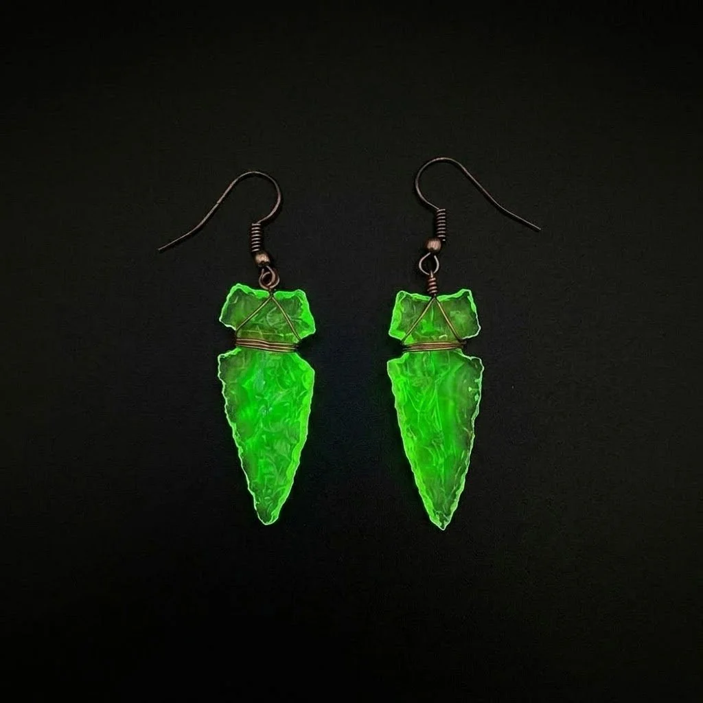 Uranium Glass Arrowhead Earrings