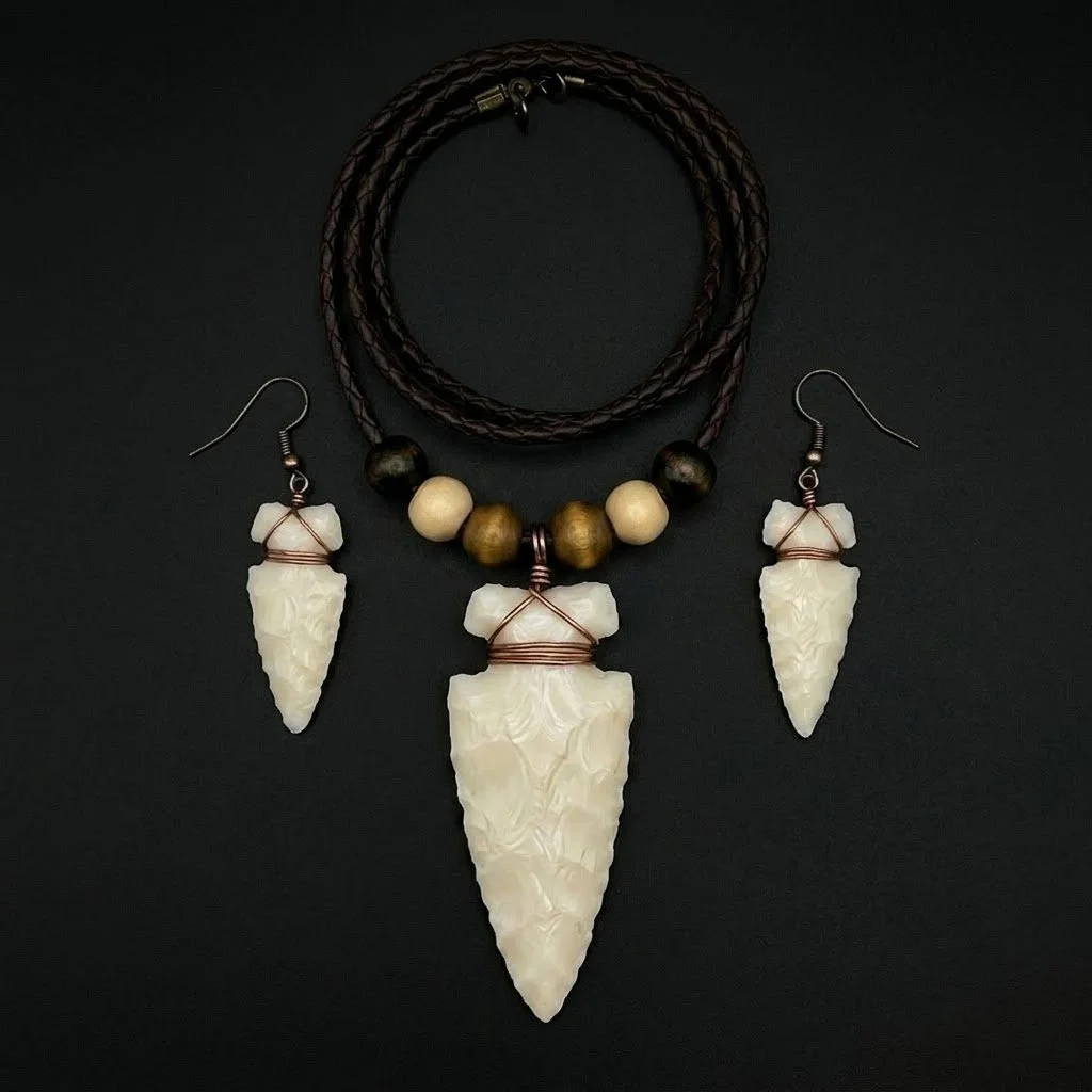 Glass Arrowhead Necklace & Earrings