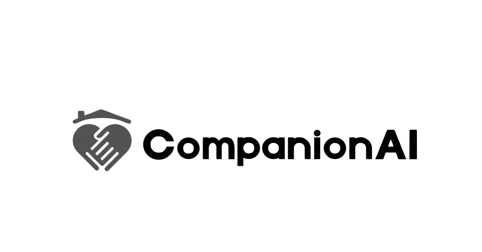 Logo for CompanionAI, featuring a heart with two hands forming a house shape above it, and the text "CompanionAI"