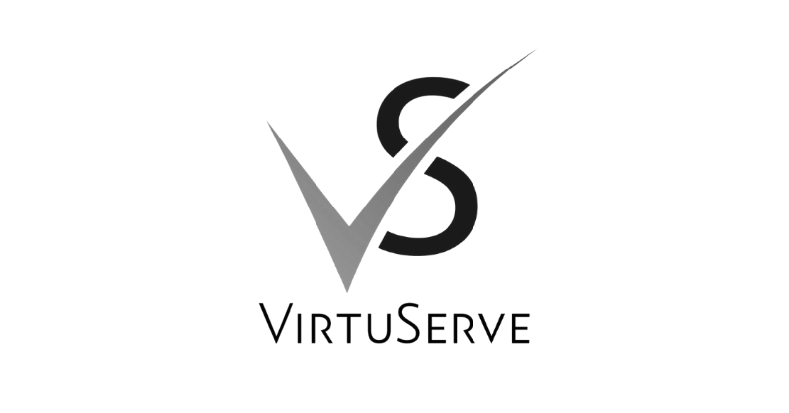 Logo with a check mark, a telephone receiver, and the words "VirtuServe".