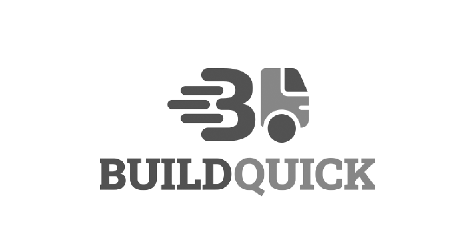 Logo featuring a stylized delivery truck with speed lines and the text 'BUILDQUICK' below it.