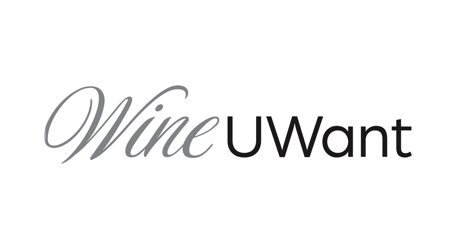 Text reading "Wine UWant" with "Wine" in cursive and "UWant" in bold, on a white background.