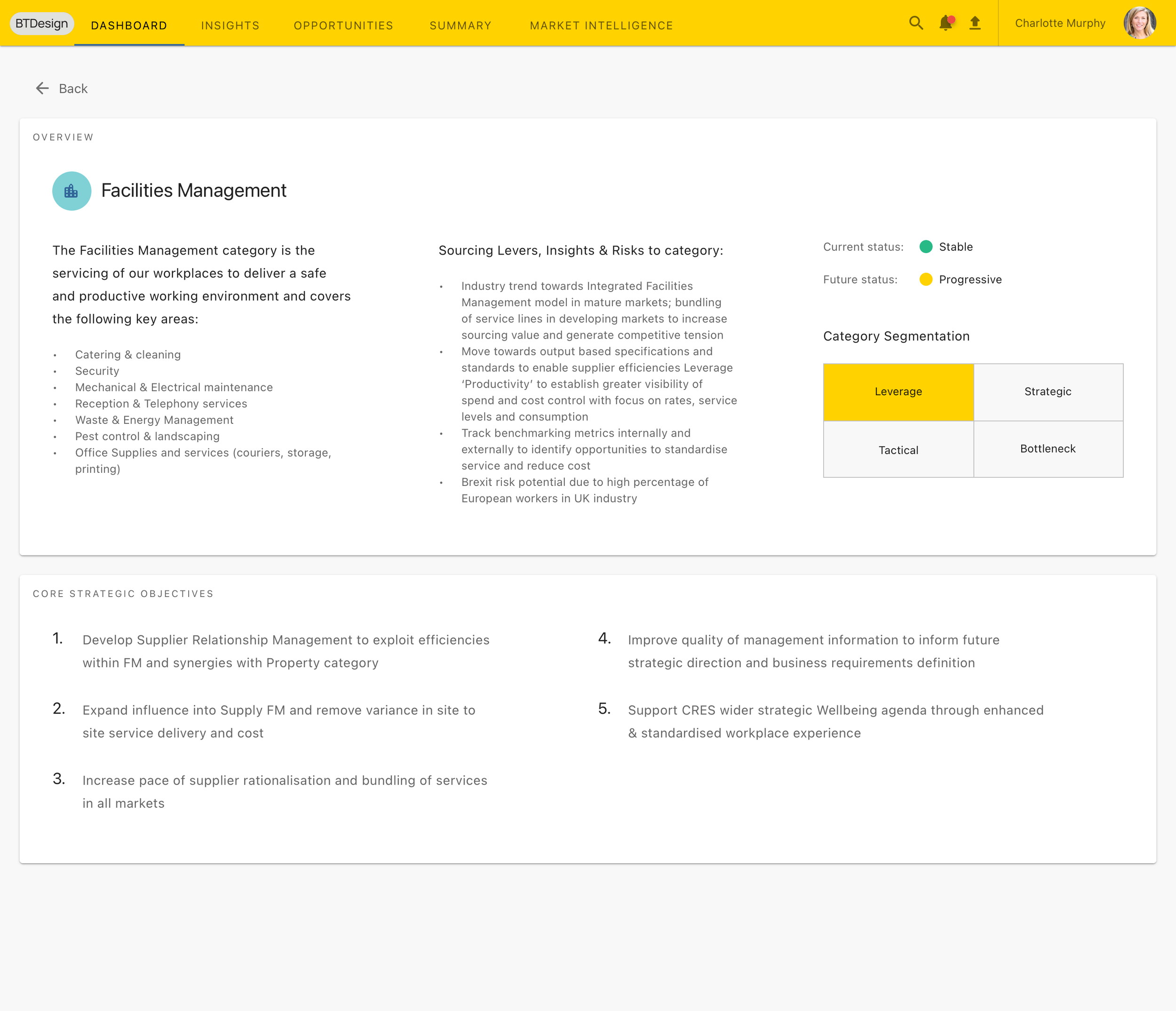 Department Detail: Strategic objectives and initiative-level status within each business area