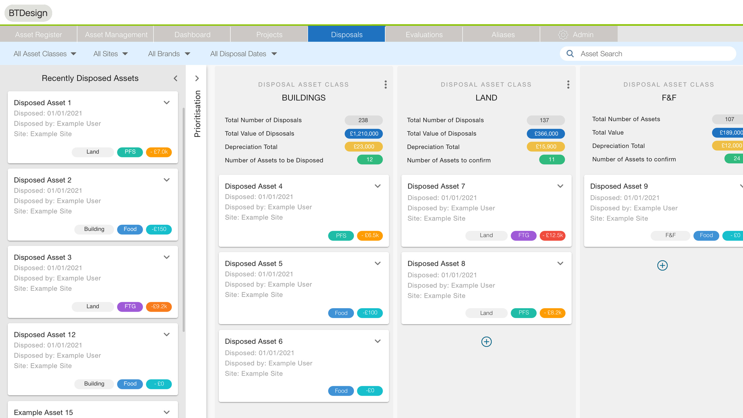 Disposals Page: Track and report on asset disposals across categories