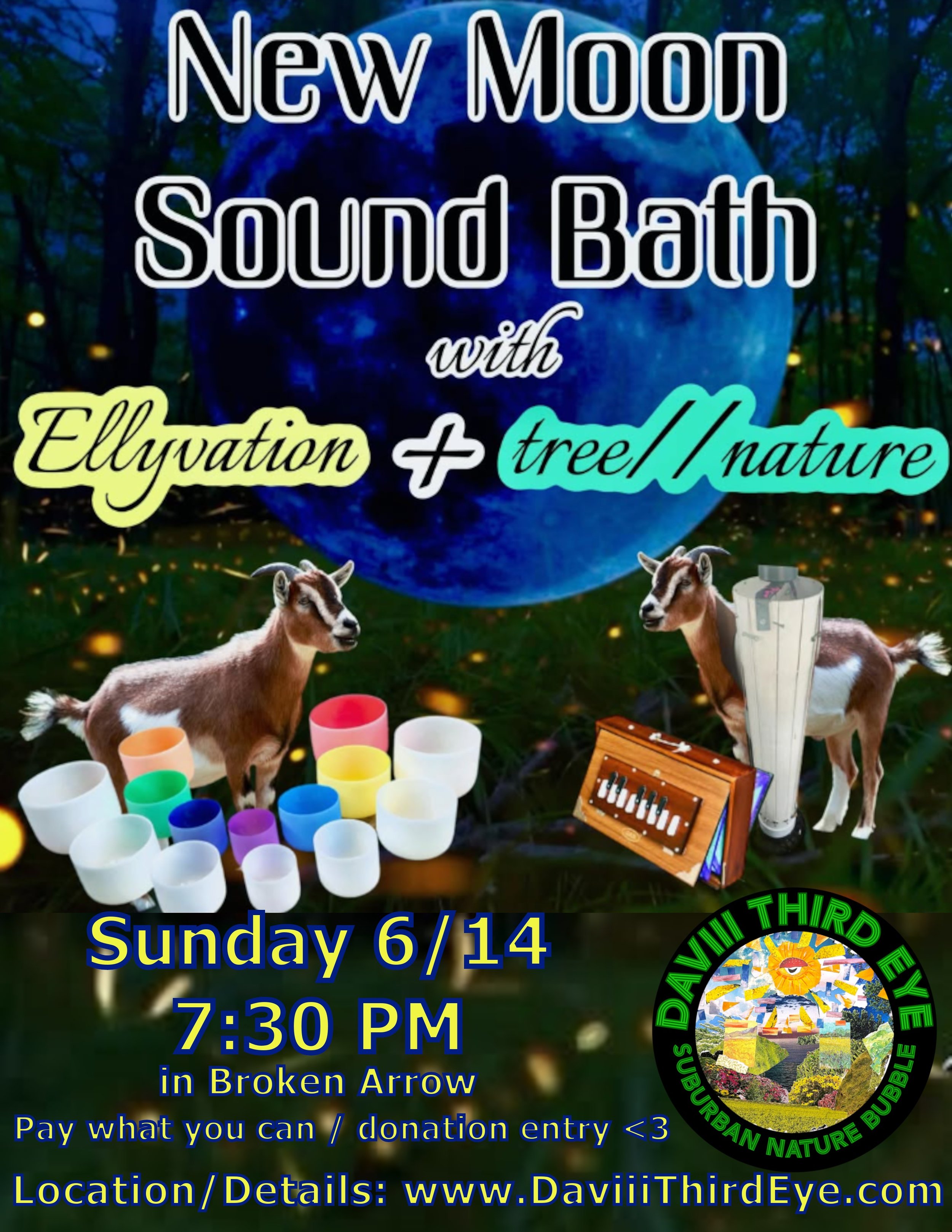 Sound Bath Summer has arrived with the fireflies, and there's no better time to celebrate than with the new moon! Sunday 6/16 at 7:30 pm - @naturellyzemom and @tree__nature will open a portal to become one with the universe ✨Details and location with