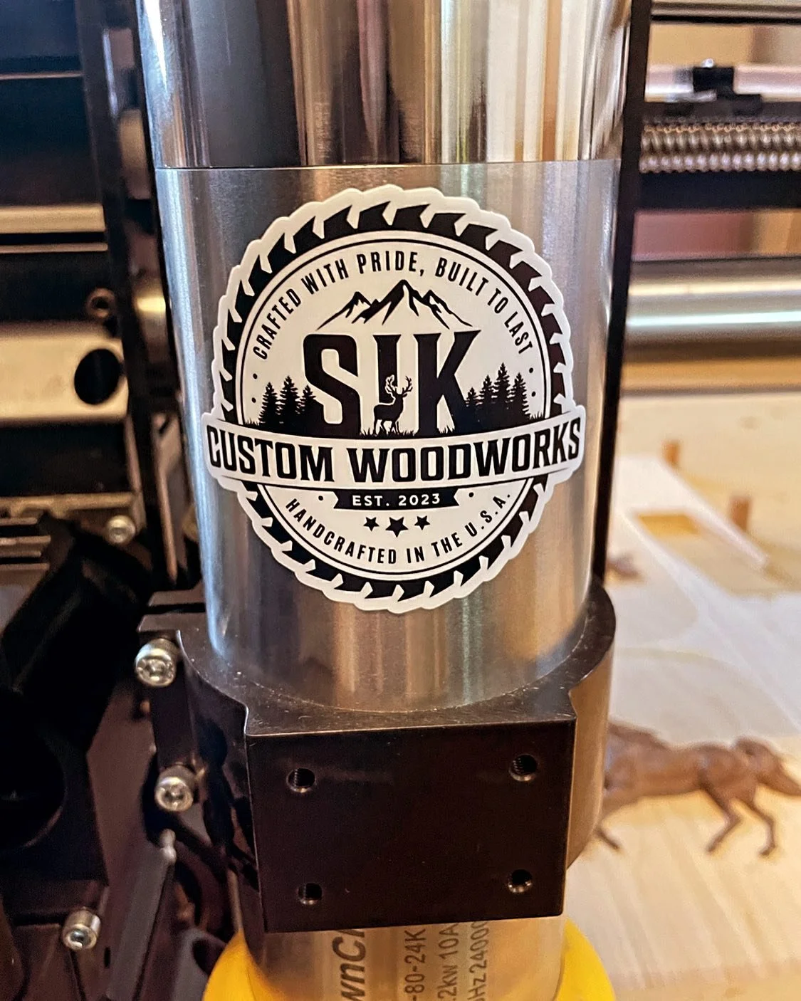 Received my amazing stickers from @carstickersinc to decorate the @pwncnc spindle mounted to my @onefinitycnc. Now to get back to carving.