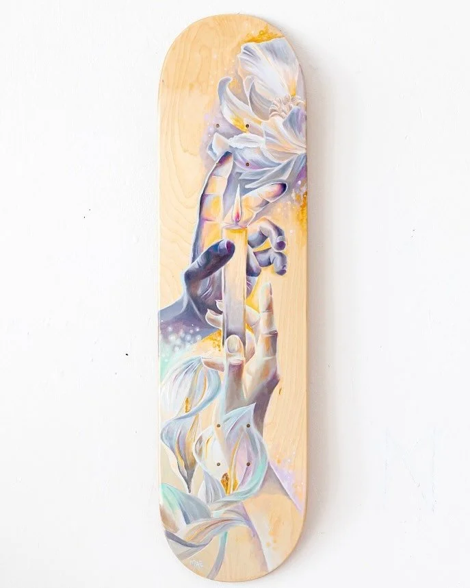 &ldquo;Tending the Flame&rdquo; 🕯️🤍
I realized I never got around to sharing the deck I created for the show at @111minnagallery which is now coming to a close ☺️ 
Enjoyed creating this one and working with the natural wood grains of the board. Lig
