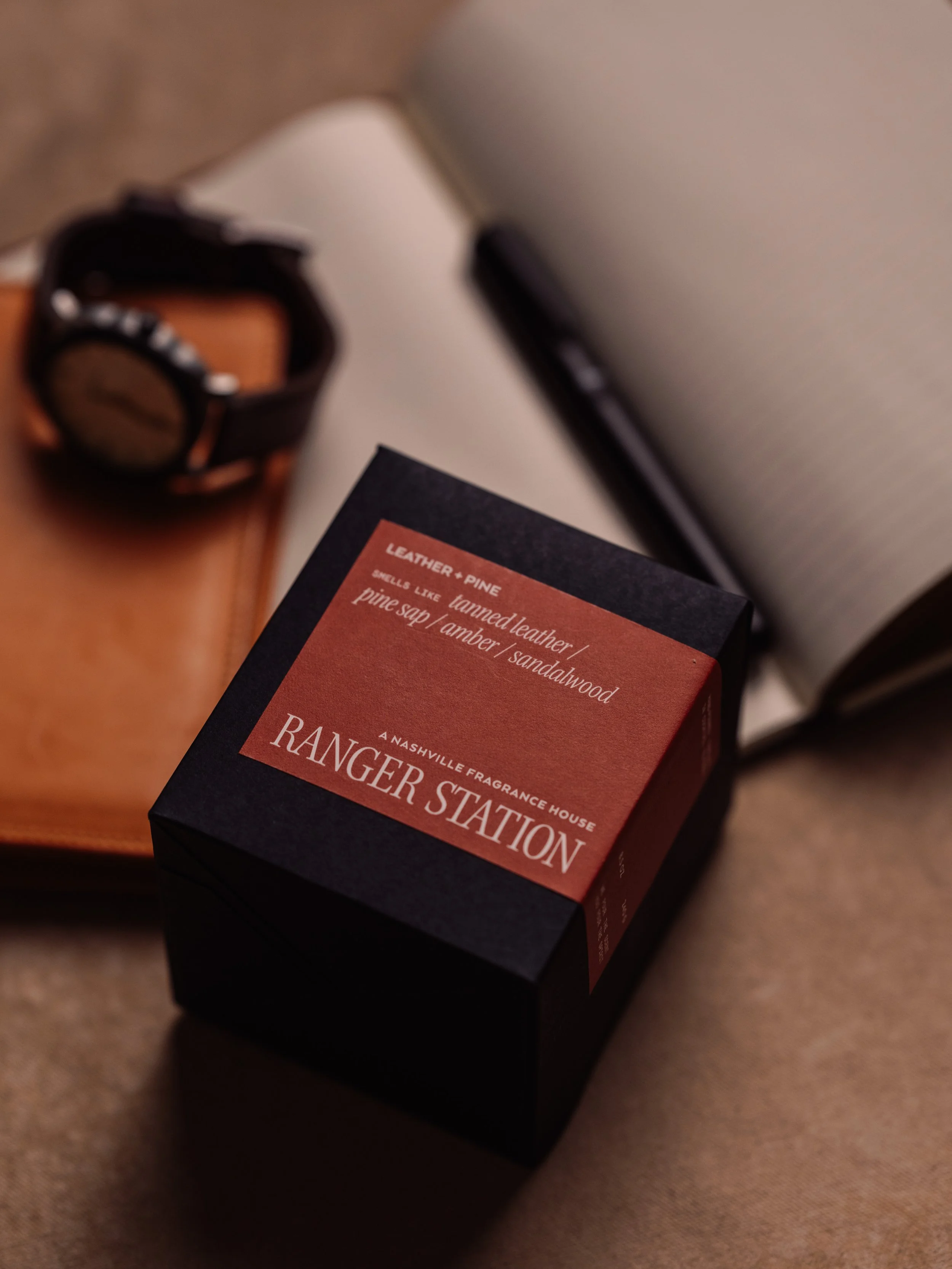 Premium product photography flatlay of leather goods shot on medium format camera with macro lens by professional product, commercial photographer