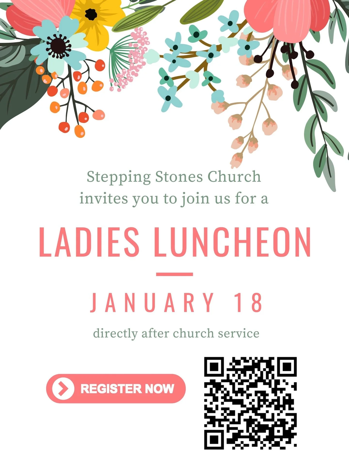 Ladies! Join us January 18th for a ladies luncheon! Enjoy some fellowship and community together! Scan the QR code to register or visit our website under events! See you there! 

#sscmckinney