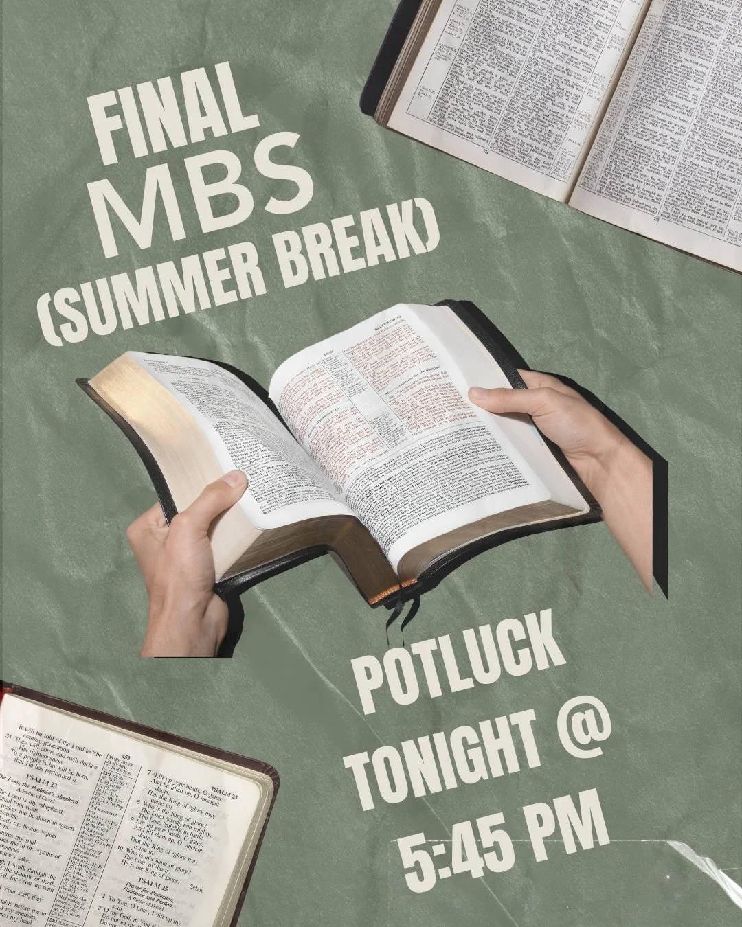 Tonight is the night! Final midweek bible study before summer break! Come hungry for food and the word as we have a potluck starting at 5:45 pm. See you tonight! #sscmckinney