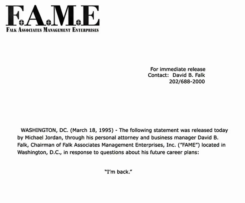 Copy of Jordan’s actual Fax to several sports outlets