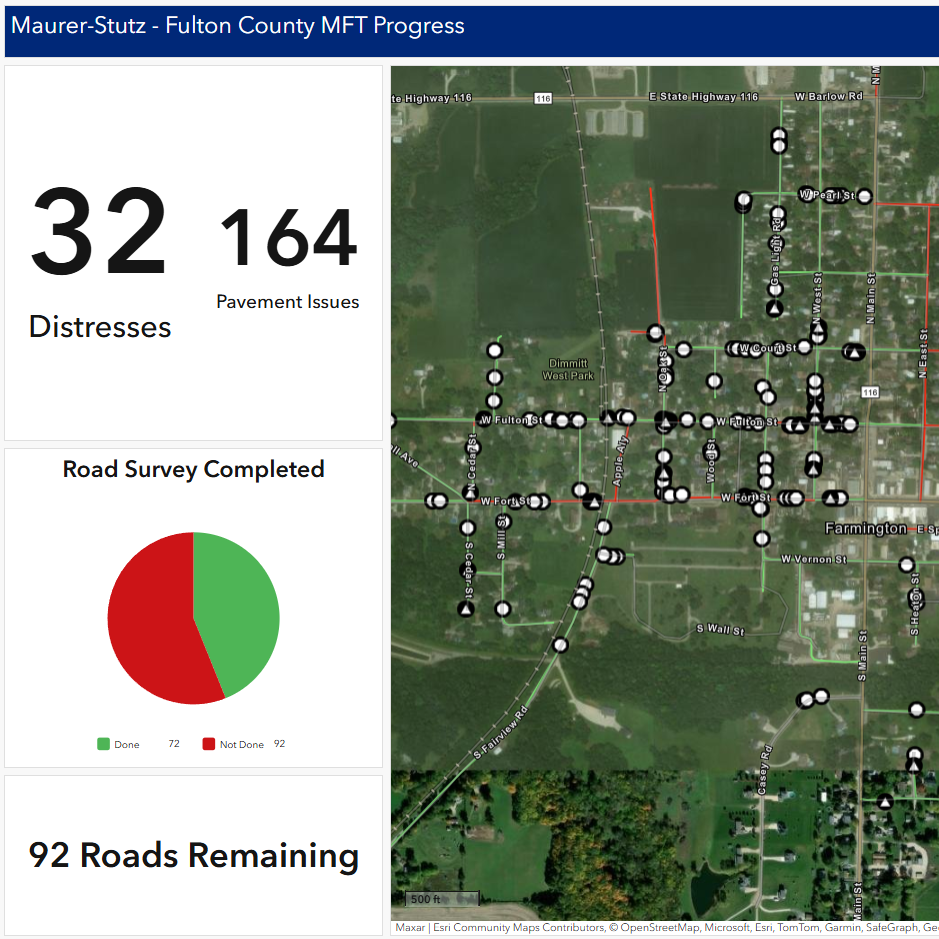 Map showing road survey progress. 