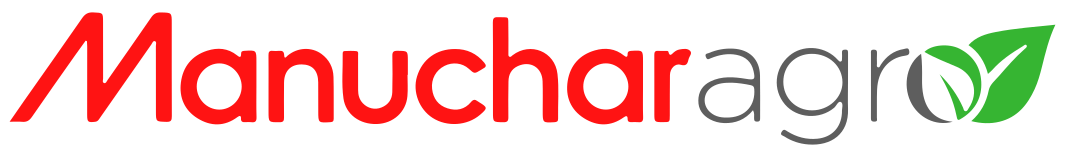 Logotipo do Manuchar Agro, com texto em vermelho e preto, e uma folha verde ao lado.