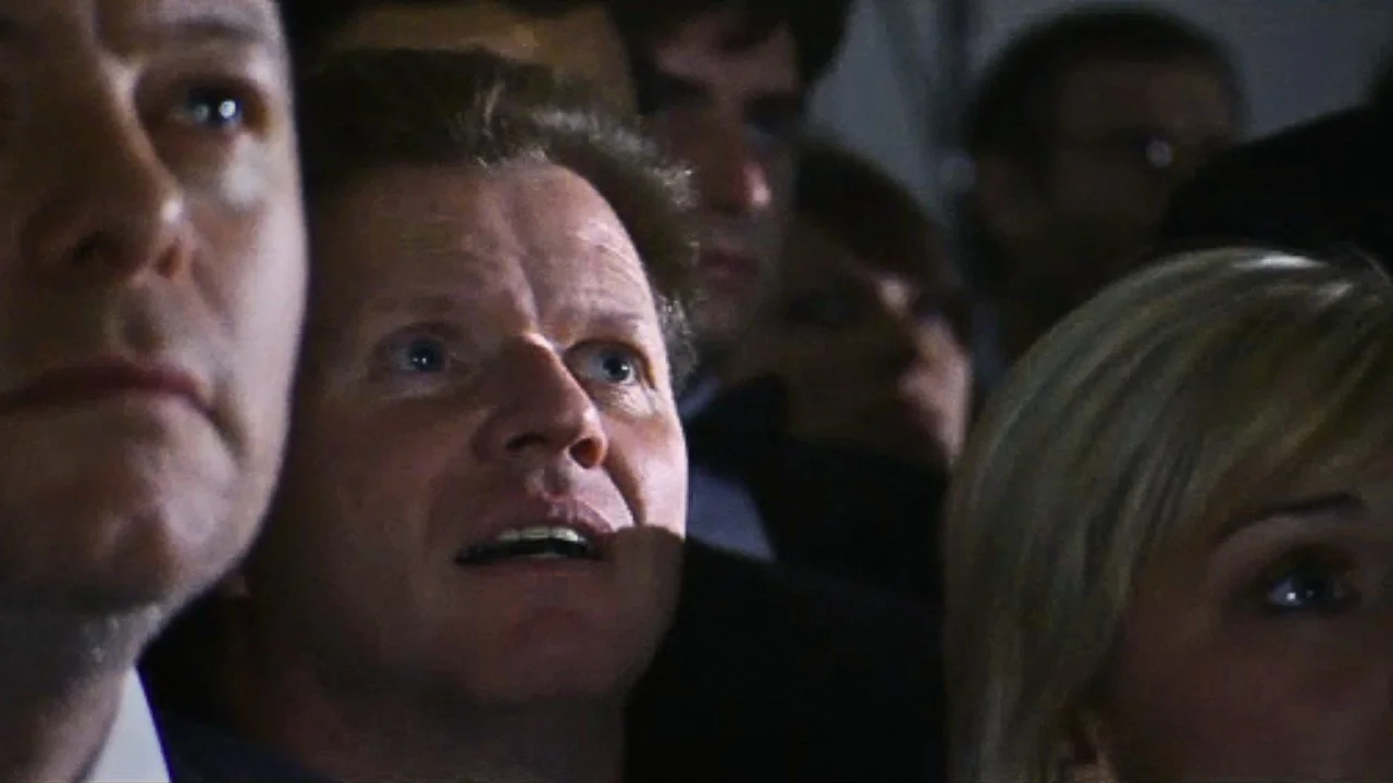 Actor Ian Prosser in scene from TV show Hero at 30000 feet with Derren Brown