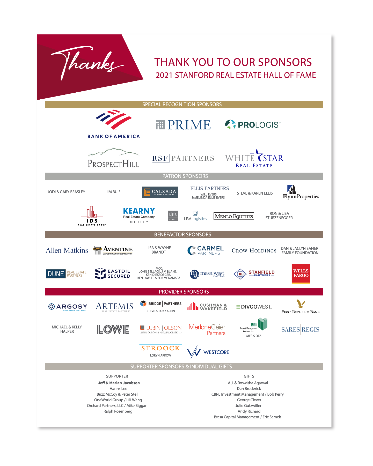 SPIRE Hall of Fame 2021 Sponsors Sign