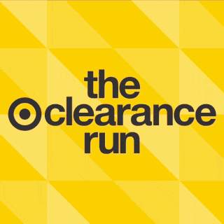Logo for the clearance run event with a yellow geometric background and black text.