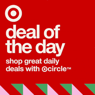 Red background with white text and the Target logo, promoting daily deals with the message 'deal of the day' and encouraging shopping for great daily deals with Circle.
