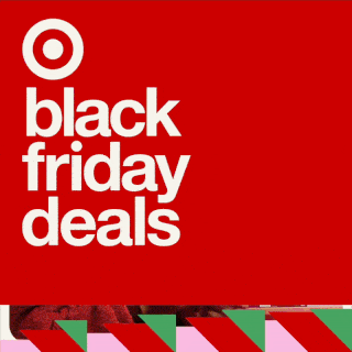 Target promotional sign with red background and white text advertising Black Friday deals.