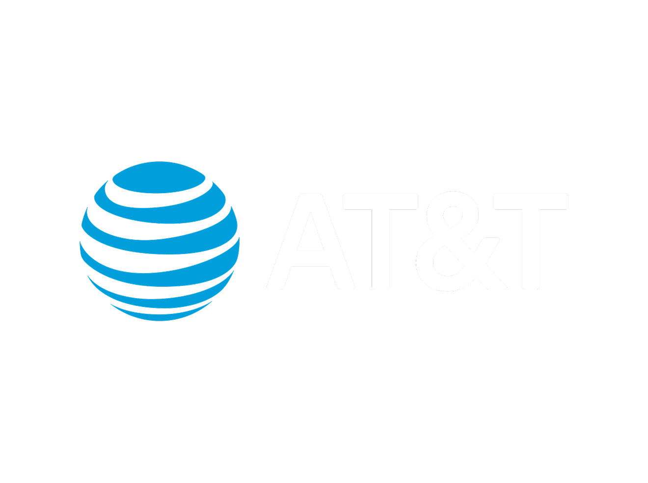 AT&T logo with blue globe and white text on black background