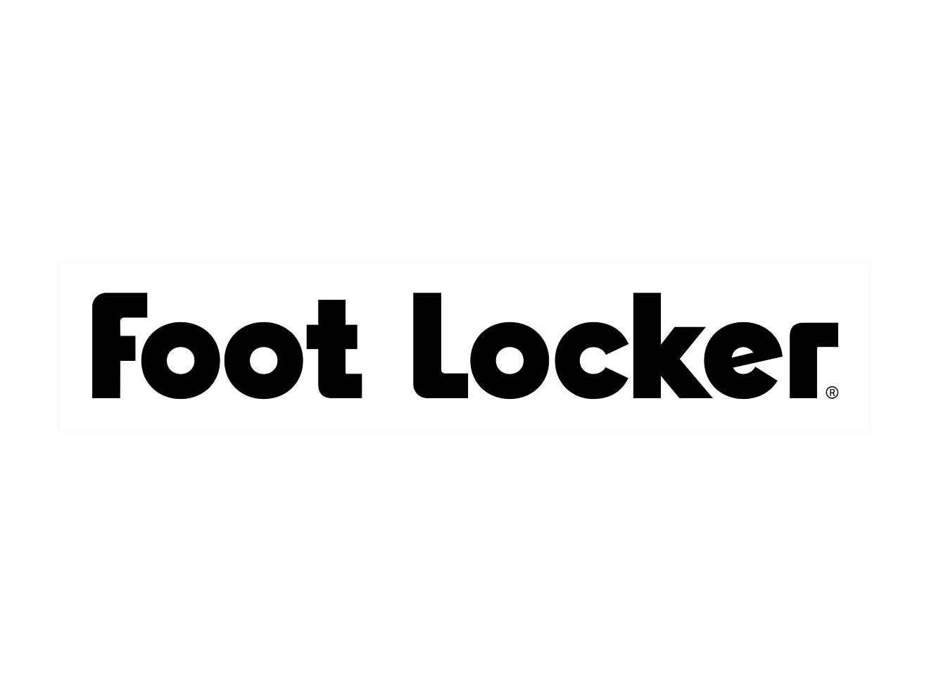 Foot Locker logo in black and white with bold text inside a white rectangle on a black background.