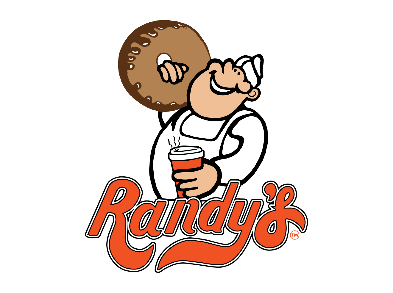 Cartoon mascot of a chef holding a cup of coffee. The chef is smiling, dressed in white with a chef hat. The logo below reads 'Randy's' in orange stylized text.