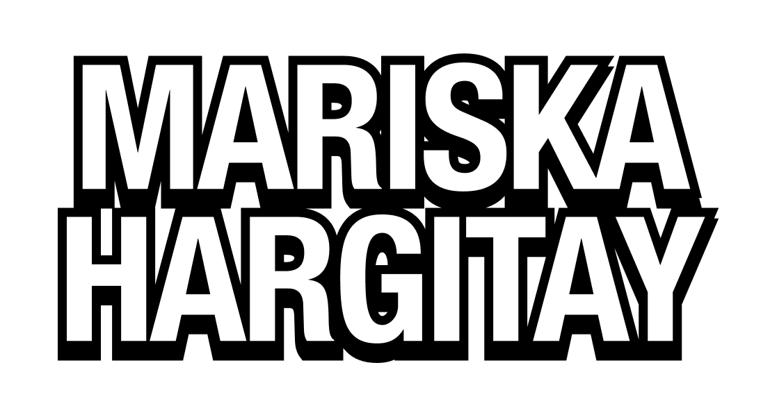 Black background with bold white text reading 'MARISKA HARGITAY'