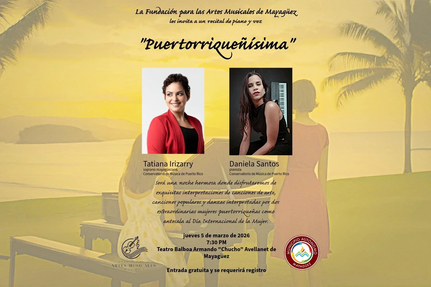 La Fundación para las Artes Musicales les invita a un recital de piano y voz - "Puertorriqueñísima"