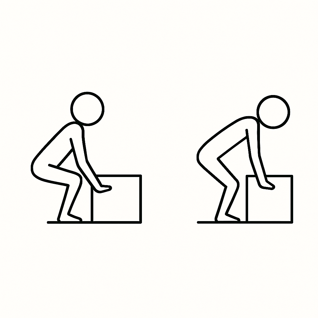 Comparison diagram of squat lifting technique versus stoop lifting technique