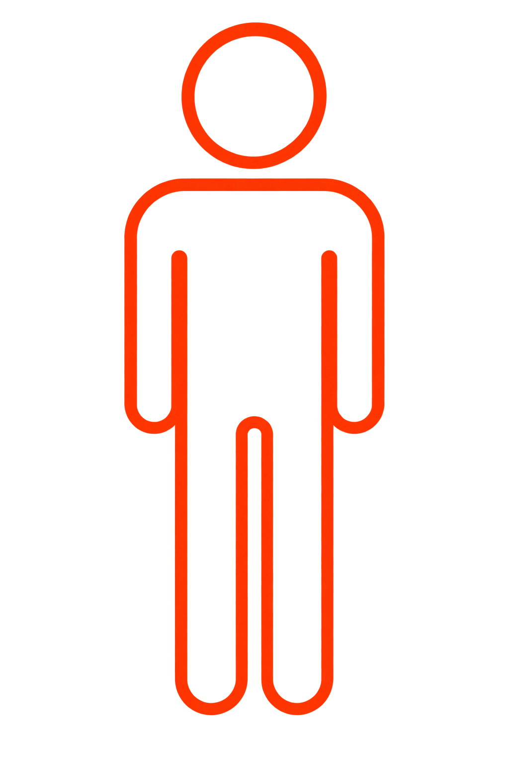 Outline of a person with long sleeves, depicted in orange, on a black background.