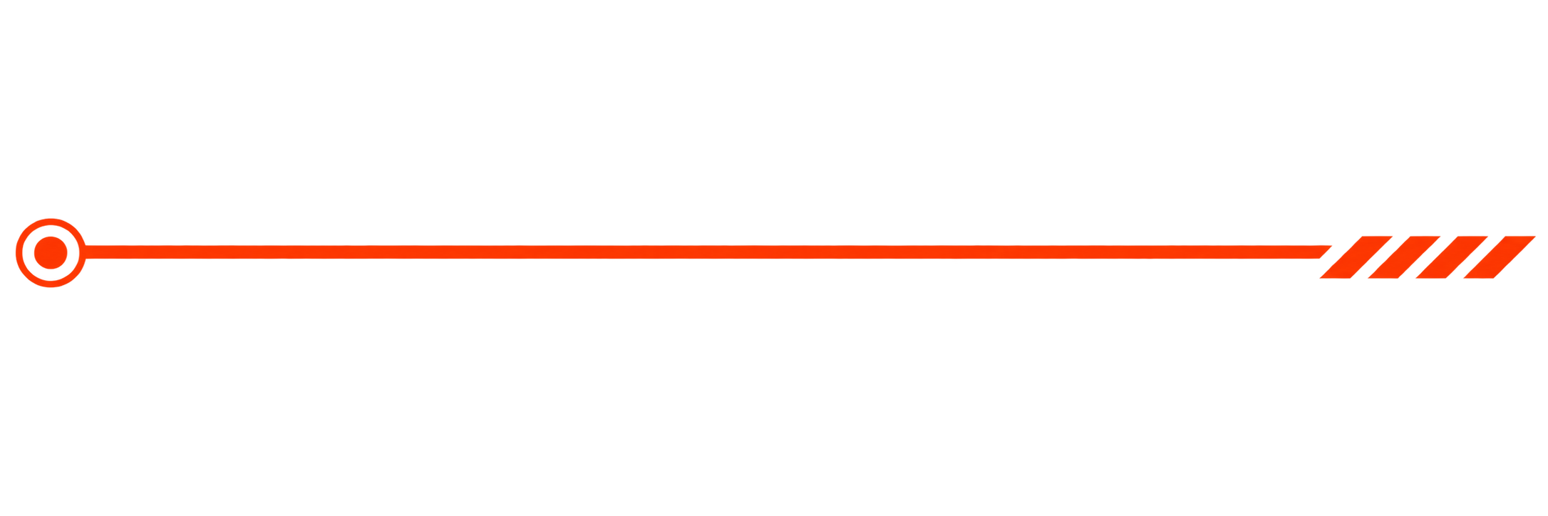 A red progress bar with a circular start point on the left and three diagonal stripes on the right end, indicating progress or loading.
