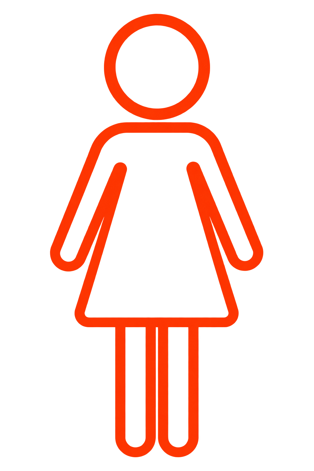 A digital illustration of a female figure in red outline style on a black background.