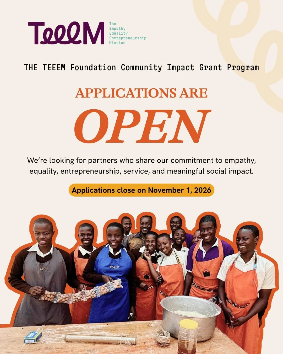 Applications are officially open for the TEEEM Foundation Community Impact Grant Program! 🌎

At TEEEM, we believe lasting change begins with local leaders and organizations that understand their communities and are committed to creating sustainable 
